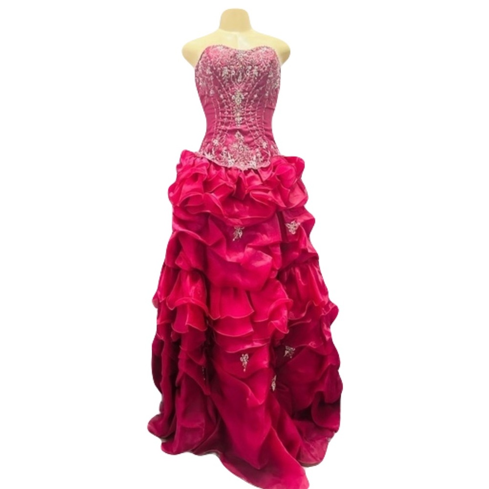 NWT Mary's Bridal Strapless Organza Fuchsia-Multi Quinceañera BallGown Size 8